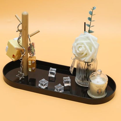Black Multi-Functional Key Tray, Wood Key Bowl Jewelry Tray, 3-Tier Hanging Organizer for Entryway/Rings Phone Bracelets Watches - color: Black plastic