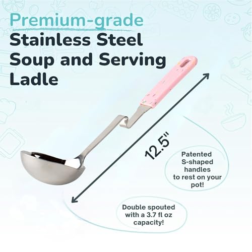 Souper Cubes Soup Ladle Stainless Steel with Silicone Grip, Cotton Candy | Durable Stainless Steel Ladle Hooks to Your Pot to Help Prevent Drips and Keep Counters and Stovetop Clean - color: Cotton Candy, size: Ladle 1-Pack