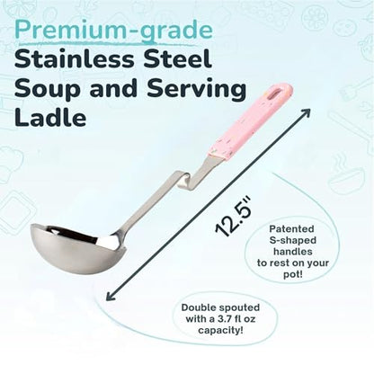 Souper Cubes Soup Ladle Stainless Steel with Silicone Grip, Cotton Candy | Durable Stainless Steel Ladle Hooks to Your Pot to Help Prevent Drips and Keep Counters and Stovetop Clean - color: Cotton Candy, size: Ladle 1-Pack
