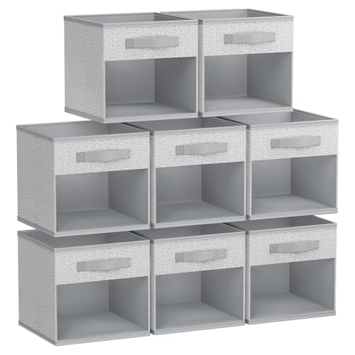DIMJ Collapsible Storage Cubes, 8 Packs Cube Storage Bins with Window, Fabric Storage Baskets for Shelves, Closet Storage Boxes for Clothes, Toys, Books, 11 Inches Sundries Blended - color: Blended Gray, size: 10.6 Inch.- 8 Pack