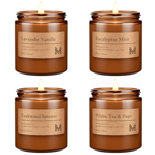 M&SENSE 4 Pack Candle Gift Set, Aromatherapy Scented Candle for Home Fragrance, Natural Soy Wax Candles for Stress Relief, Yoga, Long Lasting Small Jar Candle Gift Set for Birthday Housewarming - size: Gift Set