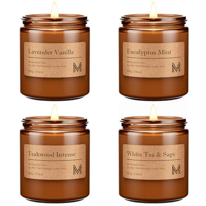 M&SENSE 4 Pack Candle Gift Set, Aromatherapy Scented Candle for Home Fragrance, Natural Soy Wax Candles for Stress Relief, Yoga, Long Lasting Small Jar Candle Gift Set for Birthday Housewarming - size: Gift Set