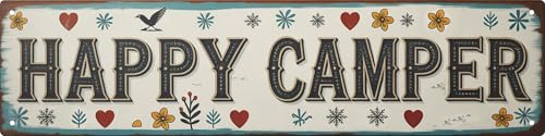 WSUPBPR Happy Camper Metal Sign 4x16in Outdoor Plaque for RV Wall Decor Camping Gift - color: Happy Camper