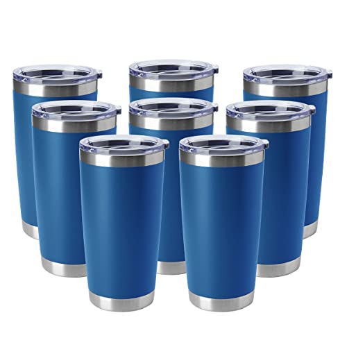 HASLE OUTFITTERS 20oz Tumblers Stainless Steel Mugs with Lid Double Wall Vacuum Insulated Coffee Cups for Cold & Hot Drinks (20oz-Dark Blue, 8 Pack) - color: Dark Blue-A, size: 8 Count (Pack of 1)