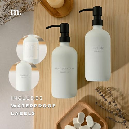 MaisoNovo Soap Dispenser 2-Piece Set | 16.9oz Clear Bottles with Black Plastic Pumps - color: White/Black