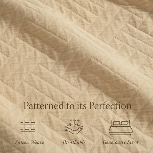 Threadmill Cotton King Coverlet Blanket, Criss Cross Jacquard, Beige | 100% Cotton, Criss Cross Jacquard Pattern, 104x92 in, All-Season, Lightweight, OEKO-TEX Certified, Machine Washable - color: Classic Beige, size: King / Cal King