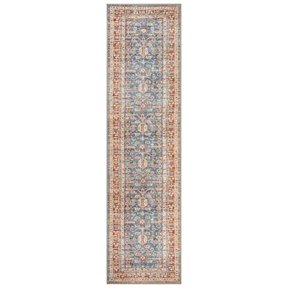 GLN Rugs Bohemian - Jerusalem - Machine Washable Runner Rug, Boho Washable, Non Slip, Low Pile Chenille Area Rug, Hallway, Bedroom, Kitchen Rug - Easy Clean (2'6" x 7' Terra/Slate Blue) - color: Terra/Slate Blue, size: 2'6" x 7' (Runner)