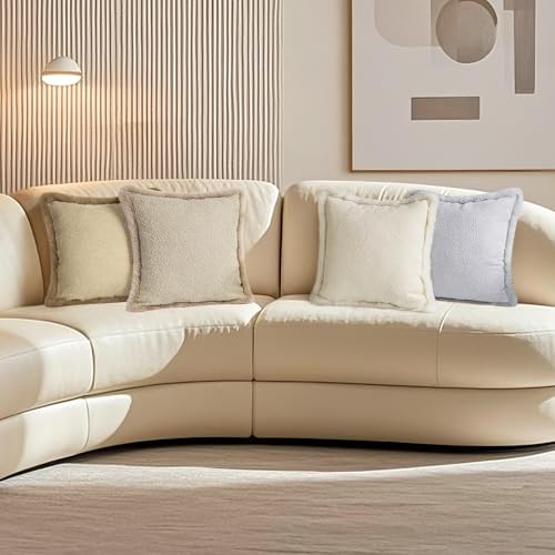 Decorative Luxury Boucle Throw Pillow Covers with Faux Fur 18x18, Set of 2, Modern Plush Pillow Case, Boho Farmhouse Cushion Case for Bed Couch Sofa, Light Gray (Covers Only) - size: 18" x 18" (Pack of 2)