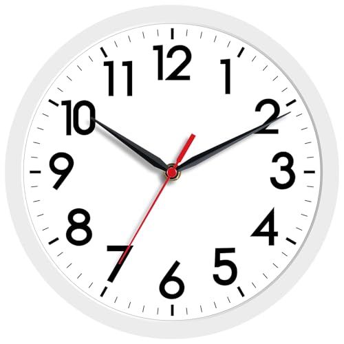 AKCISOT 8 Inch Wall Clock, Silent Battery Operated Analog Clock, White | Small Size | Bedroom | Office | Kitchen | Bathroom | Classroom | Modern | Easy to Read - color: C_white, size: 8 Inch
