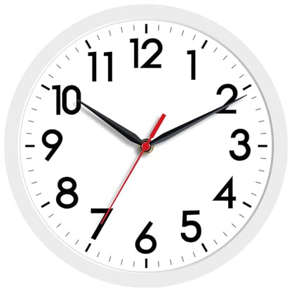 AKCISOT 8 Inch Wall Clock, Silent Battery Operated Analog Clock, White | Small Size | Bedroom | Office | Kitchen | Bathroom | Classroom | Modern | Easy to Read - color: C_white, size: 8 Inch