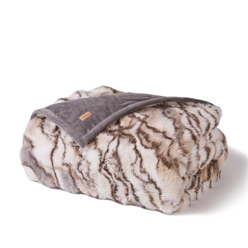Faux Rabbit Fur Bubble Throw Blanket, 60"x80", Beige & Gray | Ultra Soft, Luxury Faux Rabbit Fur Throw, Thick Warm Bubble Blanket, Cozy Fluffy Reversible, for Bed, Couch, Chair, Sofa - color: Marble Beige & Grey Chocolate, size: 60"x80"