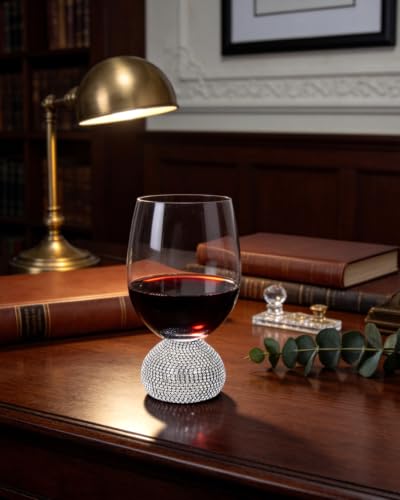 Stemless Fancy Wine Glasses Set of 4,Luxury Crystal Wine Glasses Hand Blown | 15 oz With Rhinestones Unbreakable,Perfect for Red or White Unique Wine Gifts for Women,Party,Birthday - color: Silver Red wine glass