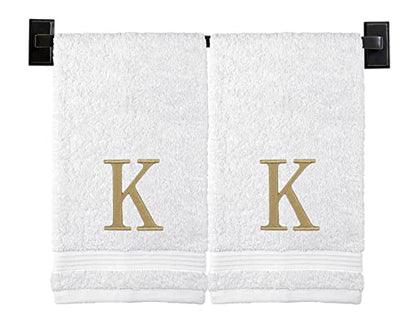 White Hand Towels for Bathroom with Monogram | Luxury Cotton Turkish Towels | Embroidered in USA | Set of 2 | Choose Set Color and Letter | A - Z | Modern Font - color: White