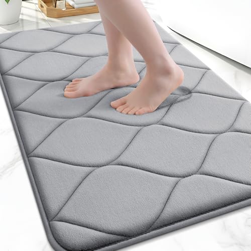 Smiry Memory Foam Bath Mat 47x17, Ultra Soft Absorbent Bathroom Rugs | Grey, Plush Quick Dry and Machine Washable Cushion Bath Mats for Bathroom, Shower, Tub & Home Decor - color: Grey, size: 47"x17"