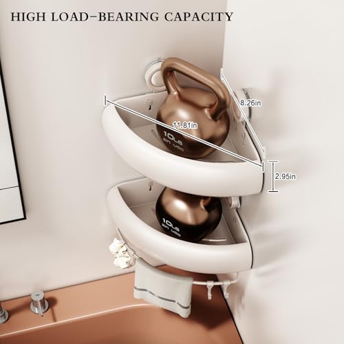 CICUFY Shower Caddy Suction Cup, 1 Pack No Drilling Corner Shower Shelves, Rust Proof Bathroom Storage Organizer, Shower Corner Caddy with Removable Hooks and Towel Bar, Triangle, Cream - style: Triangle Cream (1 Pack )