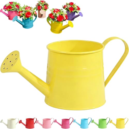 Tinplate Watering Kettle 1L, Mini Metal Watering Can with Long Spout and Handle, Vintage Flower Sprinkling Can for Indoor Plants, Patio and Garden Use (Yellow-A07) - color: Yellow-a07