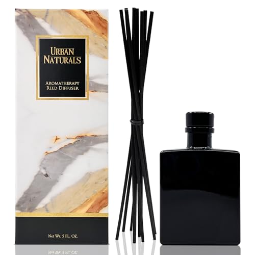 Reed Diffuser Set, Mahogany Coconut - Bathroom Shelf Décor | Sandalwood, Vanilla & Oakmoss, 5 ounce Sleek Black Rectangular Refillable Glass Bottle, Made in the USA - color: Mahogany Coconut