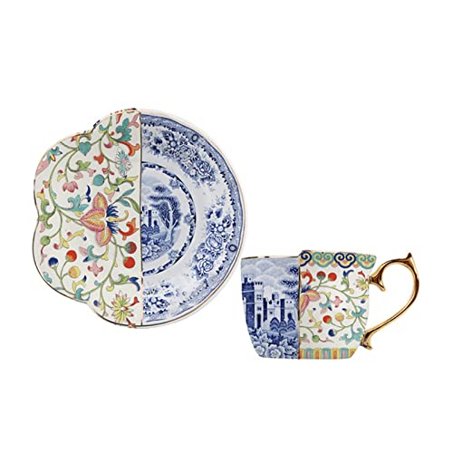 Ceramic Coffee Cup Saucer Gift Box Chinese Style Creative Color Matching Teacup Set Blue and White Porcelain Handle Mug Water
