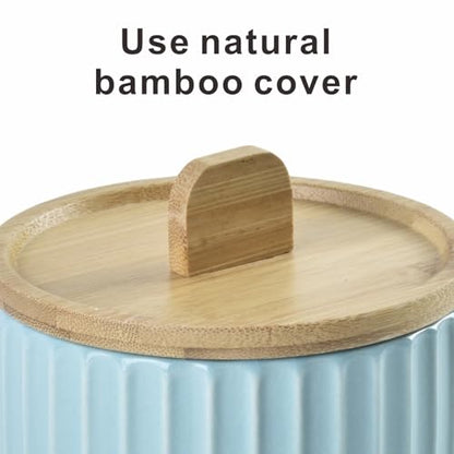 Salt Cellar Keeper with Bamboo Lid, 14oz Big Capacity Ceramic Sugar Bowls Pepper Box, Crackle Glaze Seasoning Container Condiment Pot for Kitchen (Cyan Color) - color: Cyan
