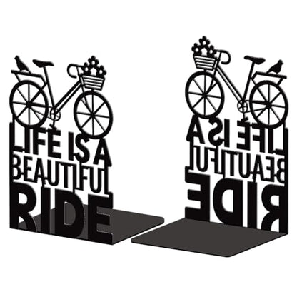 5.3"x4.3"x7.9" Metal Bookends, Heavy Duty Book Ends for Shelves | Bicycle Theme Cast Iron Book Supports, 1 Pair Decor Stoppers for Desk, Library, Office & Home Shelves - style: Bicycle