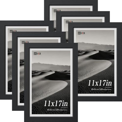 VCK 11x17 Picture Frames Black - 6 Pack, Wide Border Wood Poster Frame, Multi-Directional Display Family Photos, Office Prints, Studio/Gallery, Wall Hanging - color: Black, size: 11 x 17