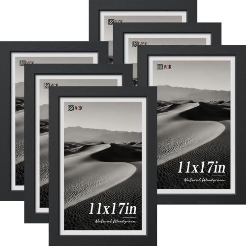VCK 11x17 Picture Frames Black - 6 Pack, Wide Border Wood Poster Frame, Multi-Directional Display Family Photos, Office Prints, Studio/Gallery, Wall Hanging - color: Black, size: 11 x 17