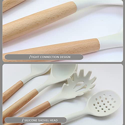 Dark Blue Silicone Kitchen Cooking Utensils Set, Heat Resistant Gadgets with Wooden Handle, Silicone Spoons, Spatula, Whisk for Nonstick Cookware - color: Dark Blue 11p