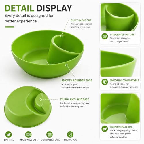 6 Colors Divided Snack Bowls, Anti Soggy Chip Dip Serving Dishes, Stackable Plastic Bowls, Microwave & Dishwasher Safe, Ideal for Home Party, Salad, Nuts, Salsa - color: Green