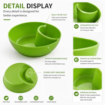 6 Colors Divided Snack Bowls, Anti Soggy Chip Dip Serving Dishes, Stackable Plastic Bowls, Microwave & Dishwasher Safe, Ideal for Home Party, Salad, Nuts, Salsa - color: Green