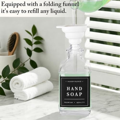 Clear Glass Soap Dispenser Set: Modunful 2 Pack 16.9oz Countertop Soap Dispenser with Bamboo Tray, Silicone Funnel & 60 Waterproof Stickers - for Kitchen Bathroom - color: Dm2647-gold