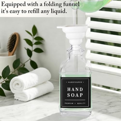 Clear Glass Soap Dispenser Set: Modunful 2 Pack 16.9oz Countertop Soap Dispenser with Bamboo Tray, Silicone Funnel & 60 Waterproof Stickers - for Kitchen Bathroom - color: Dm2647-silver