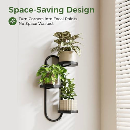Laposso 3 Tier Wall Planter Metal Plant Hanger Indoor Black | Wall Plant Holder, Multiple Plants, For Patio Corner Garden Living Room Balcony, Flower Stands