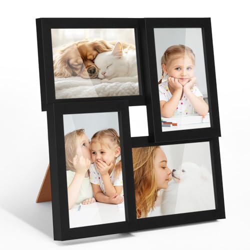 4x6 Picture Frames Collage Family Multi Photo Frame Wall Decor, Black | 4 Opening, Matted to 3x5 with Mat, Tabletop or Wall Hanging, Ideal Gift for Mother's Day/Birthday/Wedding, 4 4x6 Wall Frame - color: Black