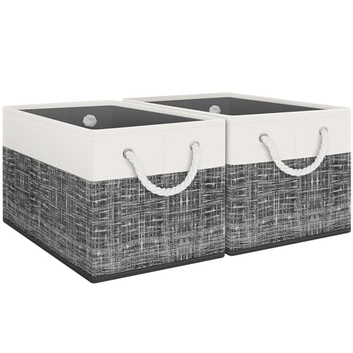 Storage Bins 2-Pack, Foldable Storage Baskets for Organizing Toys, Books, Shelves, Closet, Large Storage Box with Rope Handles, Sturdy Organizer Bins, White & Black - color: White & Black, size: 2pack