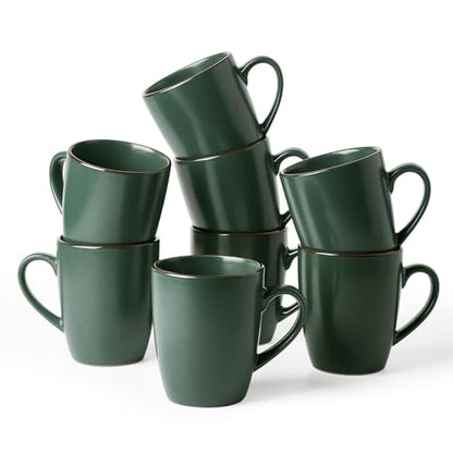 famiware Venus Coffee Mugs Set of 8, 13 oz Ceramic Stoneware Mug Cup Set | Coffee Mug with Handle for Tea, Latte, Cappuccino, Cocoa, Milk, Microwave and Dishwasher Safe, Dark Green - color: Dark Green, size: 8pcs