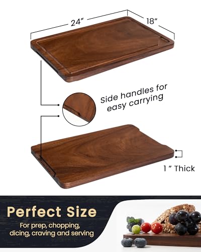 Walnut Wood Cutting Board with Juice Groove for Kitchen Countertop, Tick American Black-Walnut Wooden Chopping Board Charcuterie Board Butcher Block for Meat Vegetables, 24x18 inch - size: 24"L x 18"W