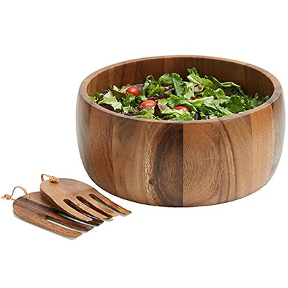 Woodard & Charles Acacia Wood 12" Salad Bowl with Salad Hands, 3 Piece Set | 12" x 5" Acacia Wood Salad Bowl With Salad Hands; Toss and Serve Salad, Fruit and More. Ideal for Parties and Everyday Use - size: 12" x 5" Acacia Wood Bowl with Salad Hands