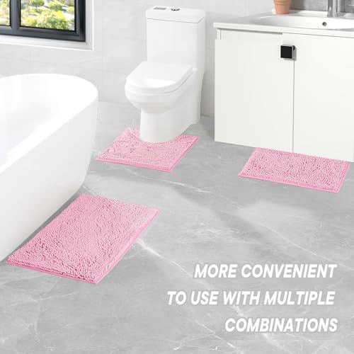 Bathroom Rugs Sets 2 Piece Washable, Luxury ，Chenille Bath Mat Set, Soft Plush Anti-Slip Rectangular Bath， Rug Super Absorbent. (Pink, 32"x20"+24"x16") - color: Pink, size: 32"x20"+24"x16
