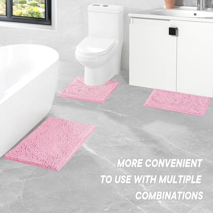 Pink Bathroom Rugs Sets 3 Piece Washable, Luxury ，Chenille Bath Mat Set, Soft Plush Anti-Slip Rectangular Bath， Rug Super Absorbent.3 Pieces Bathroom (Pink, 32"x20"+24"x16"+U Shape 20"x20") - color: Pink, size: 32"x20"+24"x16"+U Shape 20"x20"
