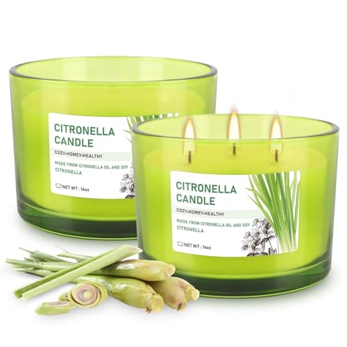 Set of 2 Green Glass Jars Citronella Oil Candles 14oz Smokeless & Outdoor Candles Perfect for Courtyards, Backyards, Camping, Picnics, and Garden. - color: 2Pack-Green