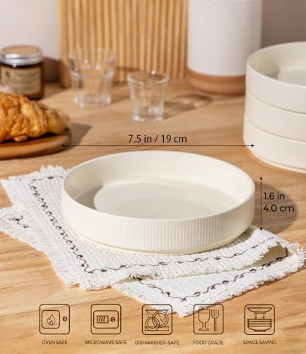 7.5" Ceramic Pasta Bowls Set of 4, Salad Bowls | Versatile Serving Bowls for Pasta, Salad, Fruit & Noodles, Housewarming & Wedding Gift, Beige - color: Beige, size: 7.5 Inch