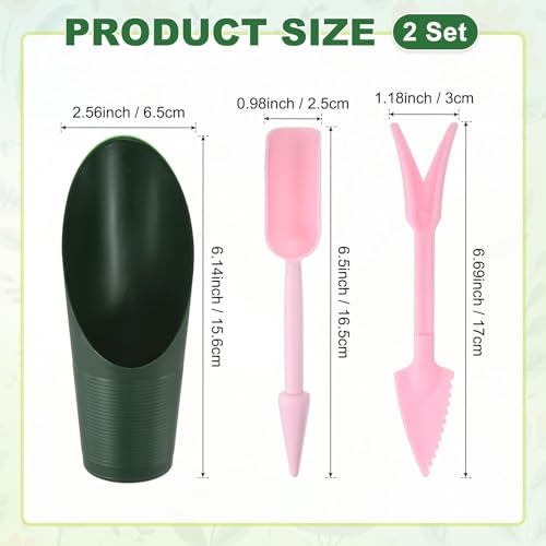 M METERXITY 2-Set Succulent Tools, Plastic 2-in-1 Mini Garden Shovel Hand Succulent Transplanting Tools Garden Shovel Transplant Trowel for Planting/Digging/Aerating/Sowing [Deep Green,Pink] - color: Deep Green,Pink