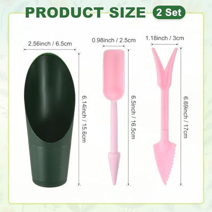 M METERXITY 2-Set Succulent Tools, Plastic 2-in-1 Mini Garden Shovel Hand Succulent Transplanting Tools Garden Shovel Transplant Trowel for Planting/Digging/Aerating/Sowing [Deep Green,Pink] - color: Deep Green,Pink