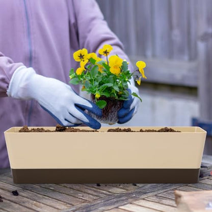 Suream Window Box Herb Planters, 3 Pack 16 x3.8 Inch Indoor Rectangle Succulent Cactus Plant Pots with Saucer, Modern Plastic Flower Container for Windowsill, Garden Balcony, Home Office Outdoor Decor - size: 3pcs/16x3.8in
