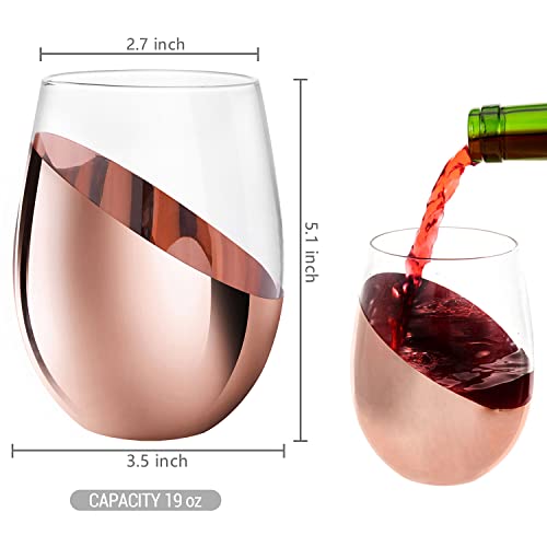 MyGift Stemless Wine Glasses Set of 4 - Copper Accent Modern Barware, Elegant Wedding & Celebration Cups with Luxe Metallic Finish, Dishwasher Safe - color: Copper-4