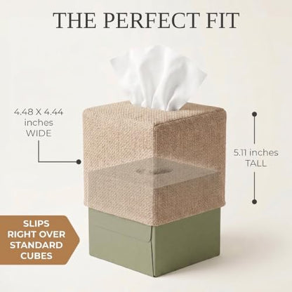 Stylish Tissue Box Cover - Burlap Soft Fabric Slip-On Covers Tissue Box | Decorative Square Cube Cover for Your Bathroom and Home