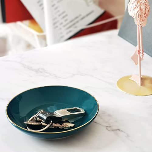 HANKOR 4.75" Ceramic Jewelry Tray, Small Ring Dish Holder Trinket Tray, Catch All Trays for Ring Earring Necklace Key, Christmas Gifts for Women Girls, Green - color: Green
