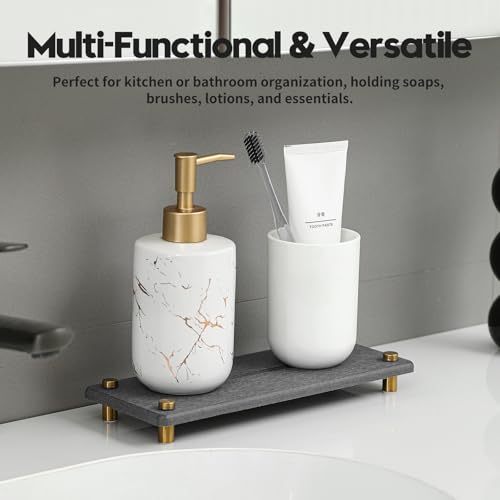 Kitchen Sink Caddy Water Absorbing Stone Drying Tray, Diatomite Bathroom Sink Organizer, Faucet Counter Mat Coaster, Soap Dish Rack Riser Dispenser Sponge Holder, Dark Gray Gold 10" x 4" - color: 10"x 4" - Dark Gray - Gold