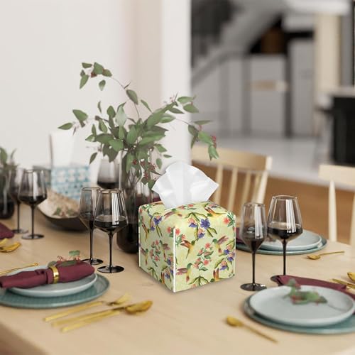 Hummingbirds and Flowers Tissue Box Cover Leather Tissue Box Holder Square Facial Paper Case Organizer Dispenser for Bathroom Vanity Countertop Tabletop Car Office - color: Color18