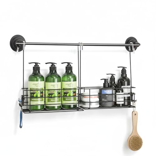 1-Tier Shower Caddy Hanging Shower Organizer Rack with Hook Over Door 2PK - color: Black, size: 2pc 1-Tier